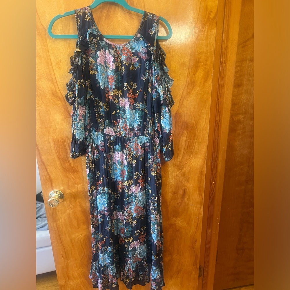 Vintage style flower open shoulder dress L
